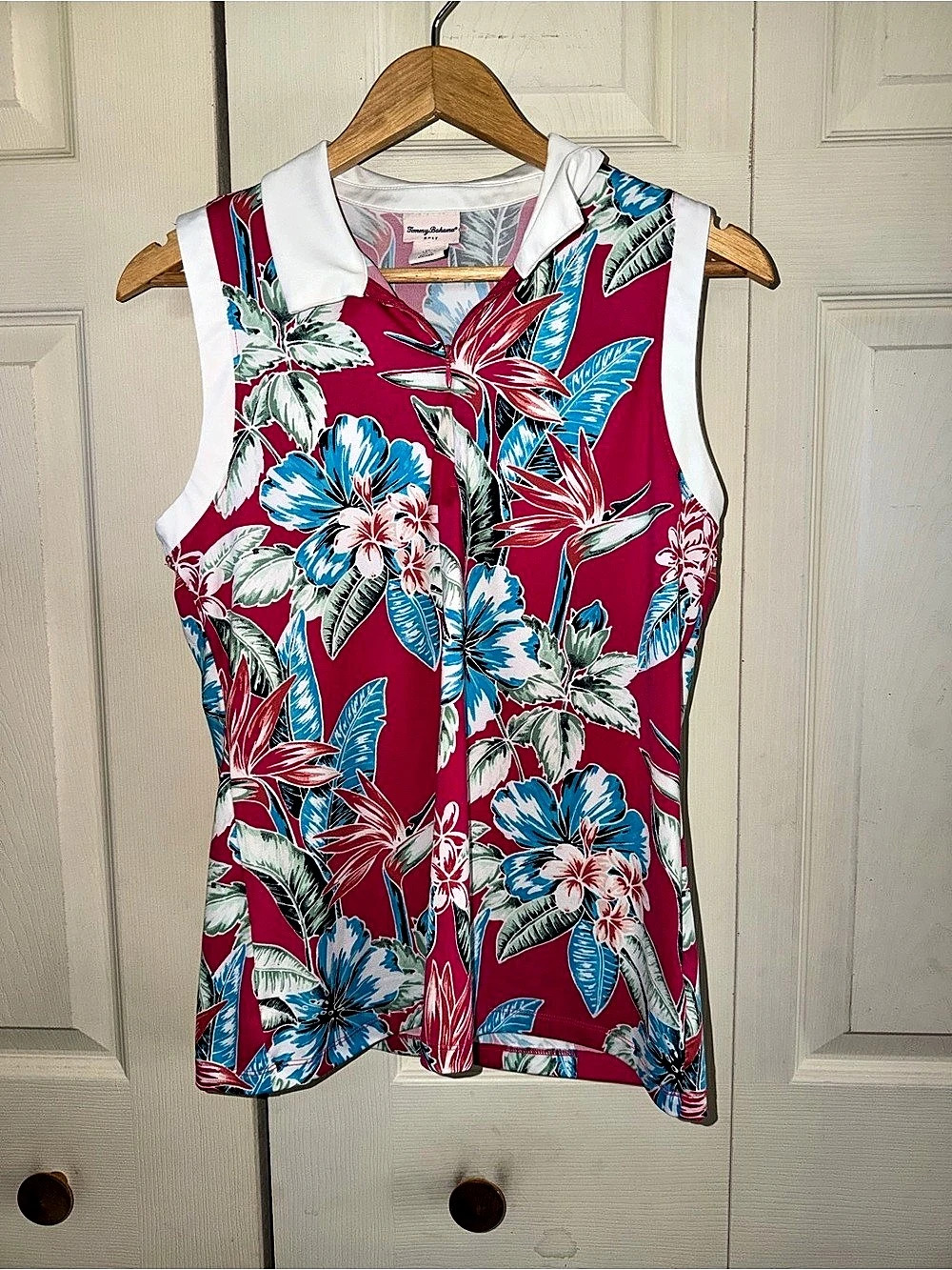 Tommy Bahama Golf Tropical Floral Sleeveless Quarter-Zip  Pink & Blue Large